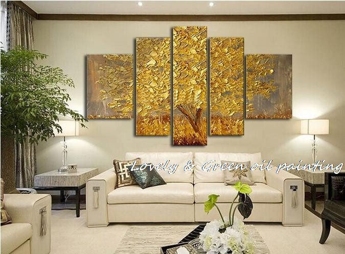 5 Panel Golden Silver Abstract Knife Unframed Canvas Wall Art | Octo Treasures