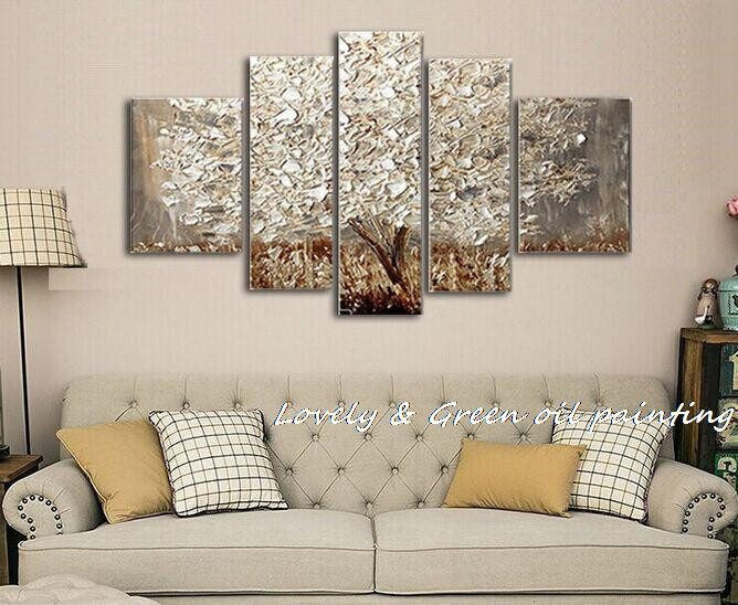 5 Panel Golden Silver Abstract Knife Unframed Canvas Wall Art | Octo Treasures