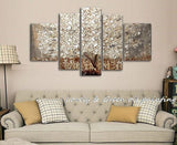 5 Panel Golden Silver Abstract Knife Unframed Canvas Wall Art | Octo Treasures