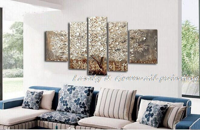 5 Panel Golden Silver Abstract Knife Unframed Canvas Wall Art | Octo Treasures