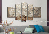 5 Panel Golden Silver Abstract Knife Unframed Canvas Wall Art | Octo Treasures