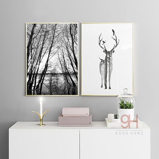 Nordic Style Deer Forest Canvas Print Unframed Wall Art | Octo Treasures