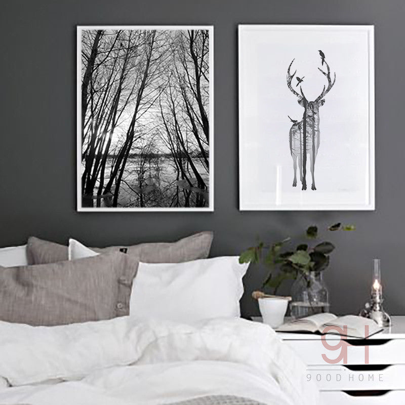 Nordic Style Deer Forest Canvas Print Unframed Wall Art | Octo Treasures