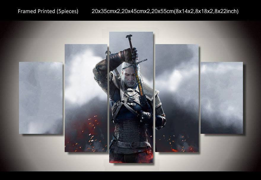 Witcher 3 Wild Hunt Geralt 5 Piece Framed Wall Canvas Art | Octo Treasures