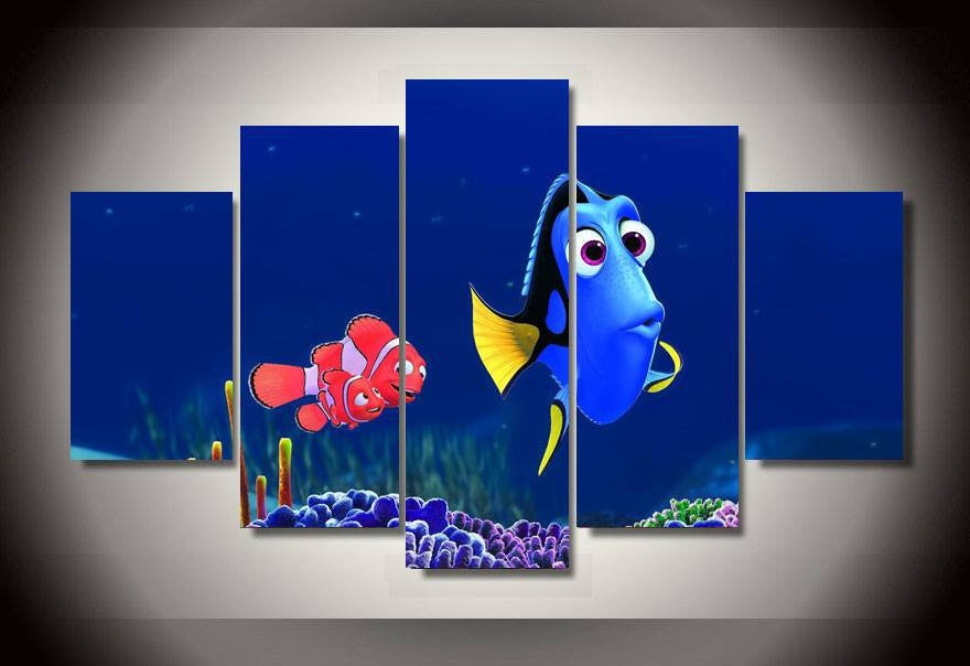 Finding Nemo And Dory 5 Panel Framed Wall Canvas Art | Octo Treasures