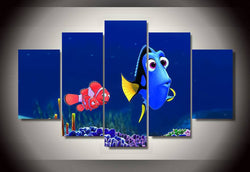 Finding Nemo And Dory 5 Panel Framed Wall Canvas Art | Octo Treasures