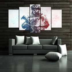 5 Panel Battlefield Soldier Framed Canvas Wall Art | Octo Treasures