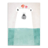 6 Panel Nordic Kawaii Bear Hippo Bird Unframed Wall Canvas Art | Octo Treasures