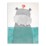 6 Panel Nordic Kawaii Bear Hippo Bird Unframed Wall Canvas Art | Octo Treasures
