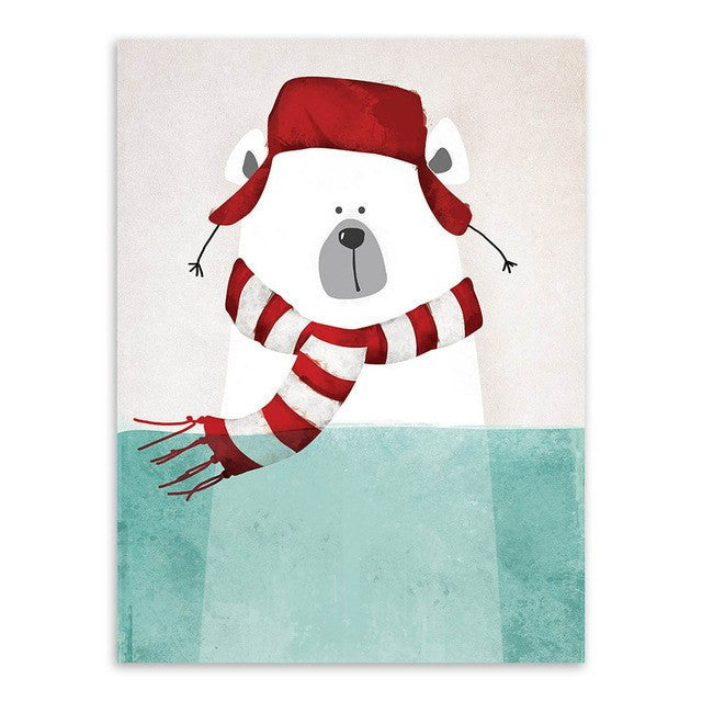 6 Panel Nordic Kawaii Bear Hippo Bird Unframed Wall Canvas Art | Octo Treasures