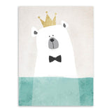 6 Panel Nordic Kawaii Bear Hippo Bird Unframed Wall Canvas Art | Octo Treasures