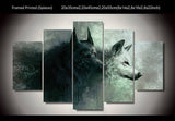 5 Panel Wolf Pack Framed Animal Wall Canvas Art | Octo Treasures
