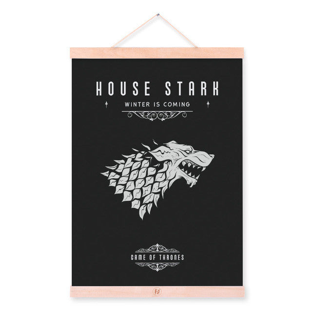 Modern Pop Movie Game Of Thrones Black White Stark Wooden Framed Canvas Painting Home Decor Wall Art Print Picture Poster Scroll | Octo Treasures