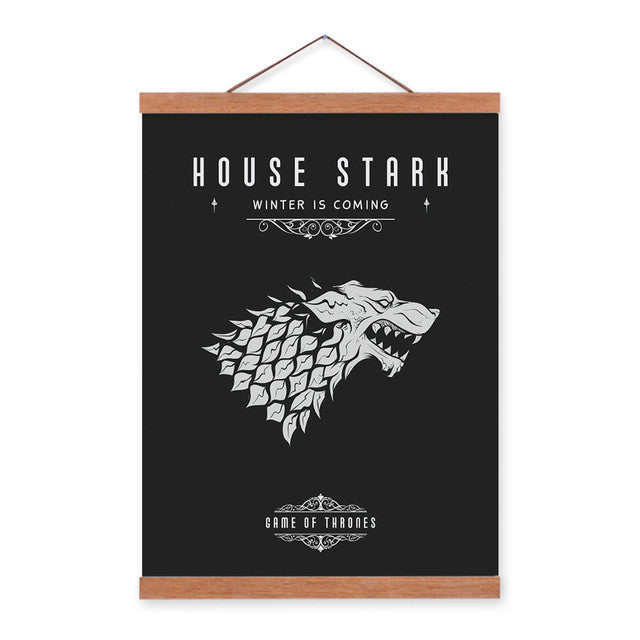 Modern Pop Movie Game Of Thrones Black White Stark Wooden Framed Canvas Painting Home Decor Wall Art Print Picture Poster Scroll | Octo Treasures