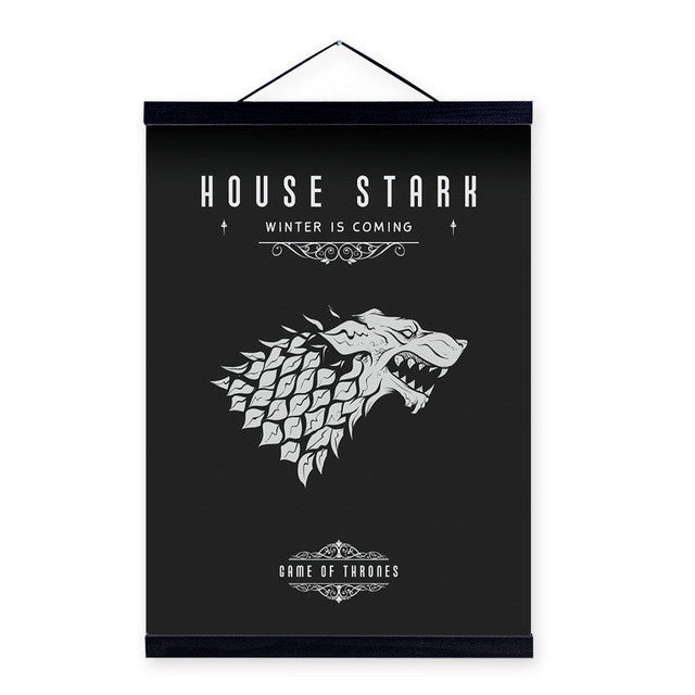 Modern Pop Movie Game Of Thrones Black White Stark Wooden Framed Canvas Painting Home Decor Wall Art Print Picture Poster Scroll | Octo Treasures