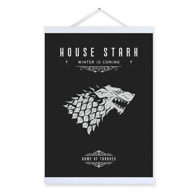 Modern Pop Movie Game Of Thrones Black White Stark Wooden Framed Canvas Painting Home Decor Wall Art Print Picture Poster Scroll | Octo Treasures
