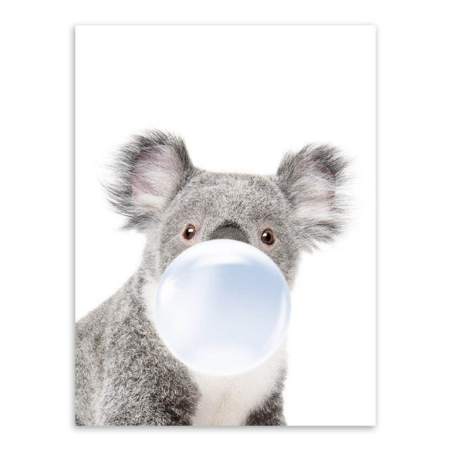 Modern Kawaii Animal Giraffe Zebra Koala Bubble Canvas A4 Art Print Poster Nordic Wall Picture Kids Room Decor Painting No Frame | Octo Treasures