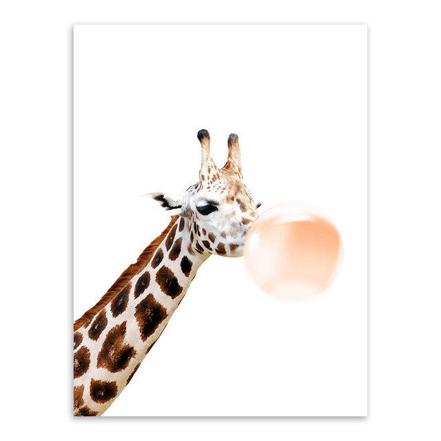 Modern Kawaii Animal Giraffe Zebra Koala Bubble Canvas A4 Art Print Poster Nordic Wall Picture Kids Room Decor Painting No Frame | Octo Treasures