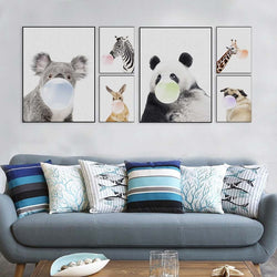 Modern Kawaii Animal Giraffe Zebra Koala Bubble Canvas A4 Art Print Poster Nordic Wall Picture Kids Room Decor Painting No Frame | Octo Treasures