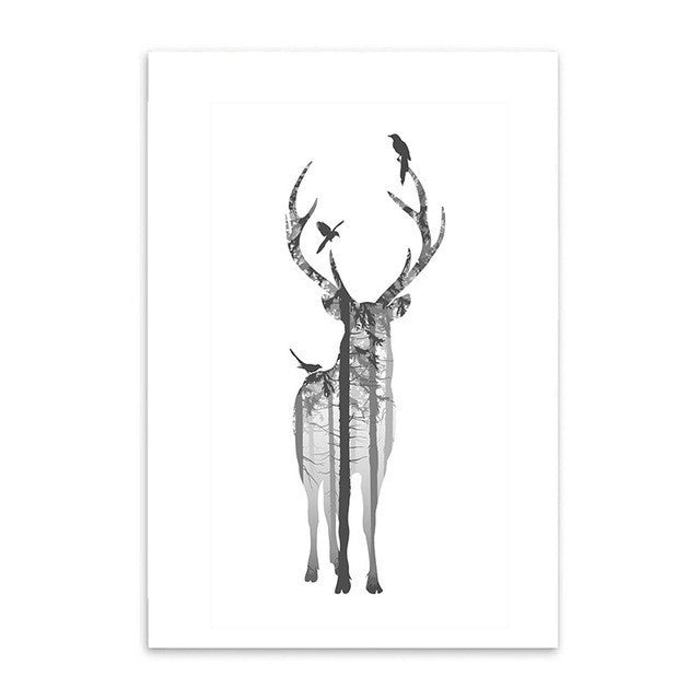 Nordic Style Deer Forest Canvas Print Unframed Wall Art | Octo Treasures