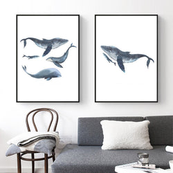 Watercolor Whales Canvas Art Print Painting Poster,  Wall Pictures for Home Decoration, Wall Decor S16014 | Octo Treasures