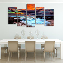 5 Panel Colorful Clouds Seascape Framed Wall Canvas Art | Octo Treasures