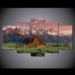 5 Panel Barn Rocky Mountains Landscape Framed Wall Canvas Art | Octo Treasures