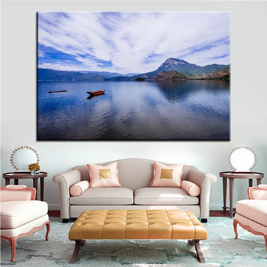 1 Panel The boat In The Lake Unframed Home Decor Wall Art | Octo Treasures