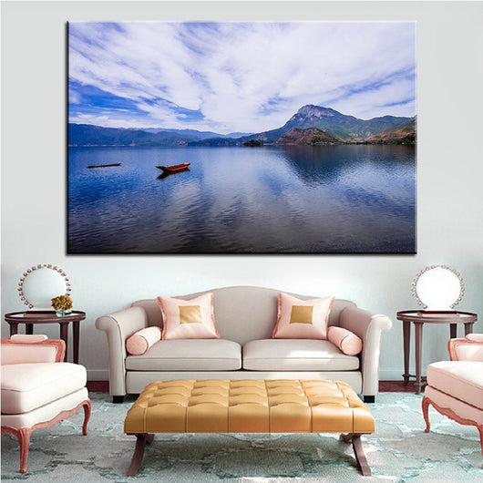 1 Panel The boat In The Lake Unframed Home Decor Wall Art | Octo Treasures