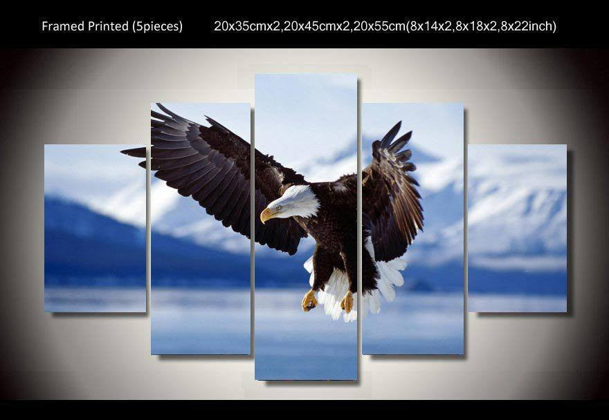 5 Panel Bald Eagle Framed Animal Wall Canvas Art | Octo Treasures