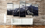5 Panel Snow Mountain Gray Wolf Framed Wall Canvas Art | Octo Treasures