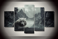 5 Panel Mountain Landscape Wild Wolf Framed Animal Wall Canvas Art | Octo Treasures