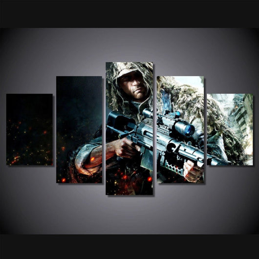 5 Panel Rifles Soldiers Games Snipers Framed Canvas Wall Art | Octo Treasures
