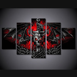 5 Panel Game Flame Skull Framed Canvas Wall Art | Octo Treasures