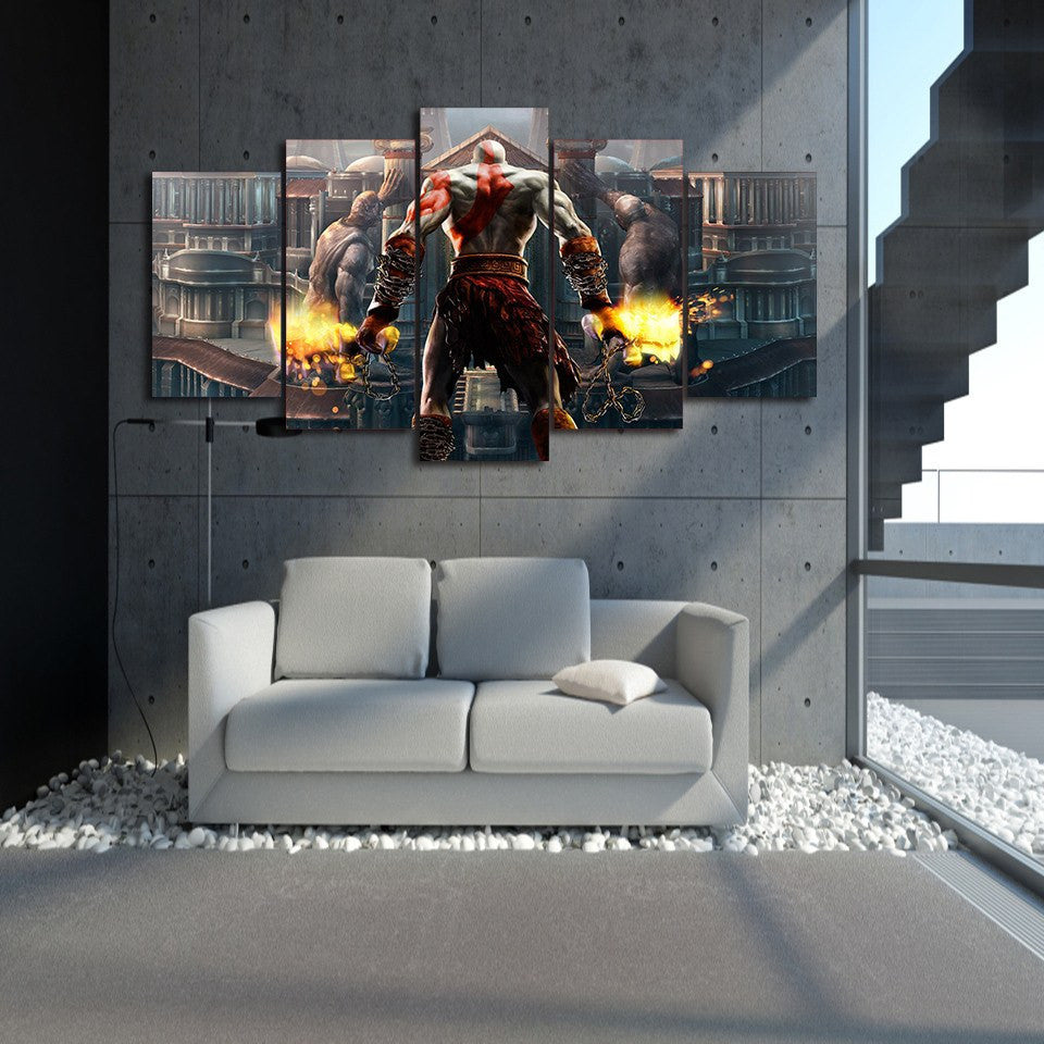 5 Panel God Of War Ascension Kratos Framed Wall Canvas Art | Octo Treasures