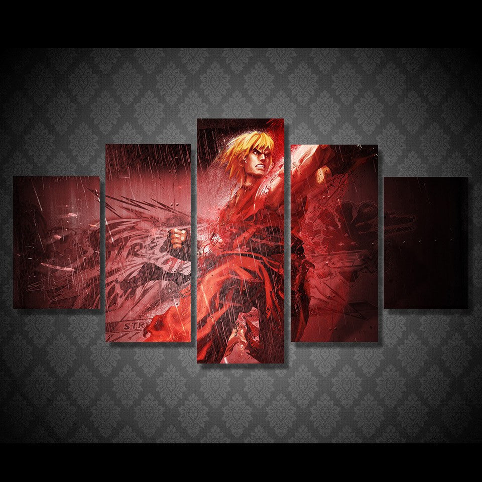 5 Panel Ken in Street Fighter Framed Canvas Wall Art | Octo Treasures