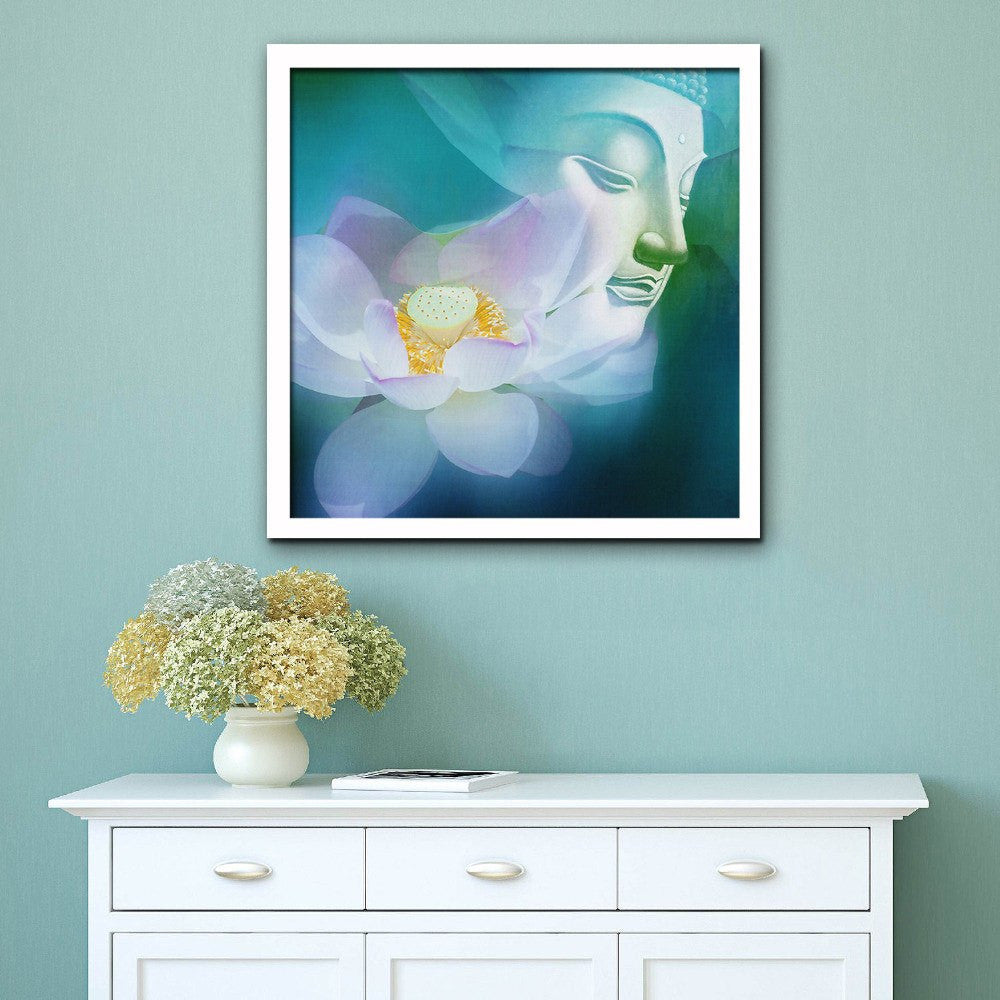 Buddha And Lotus Framed Wall Art Home Decor | Octo Treasures