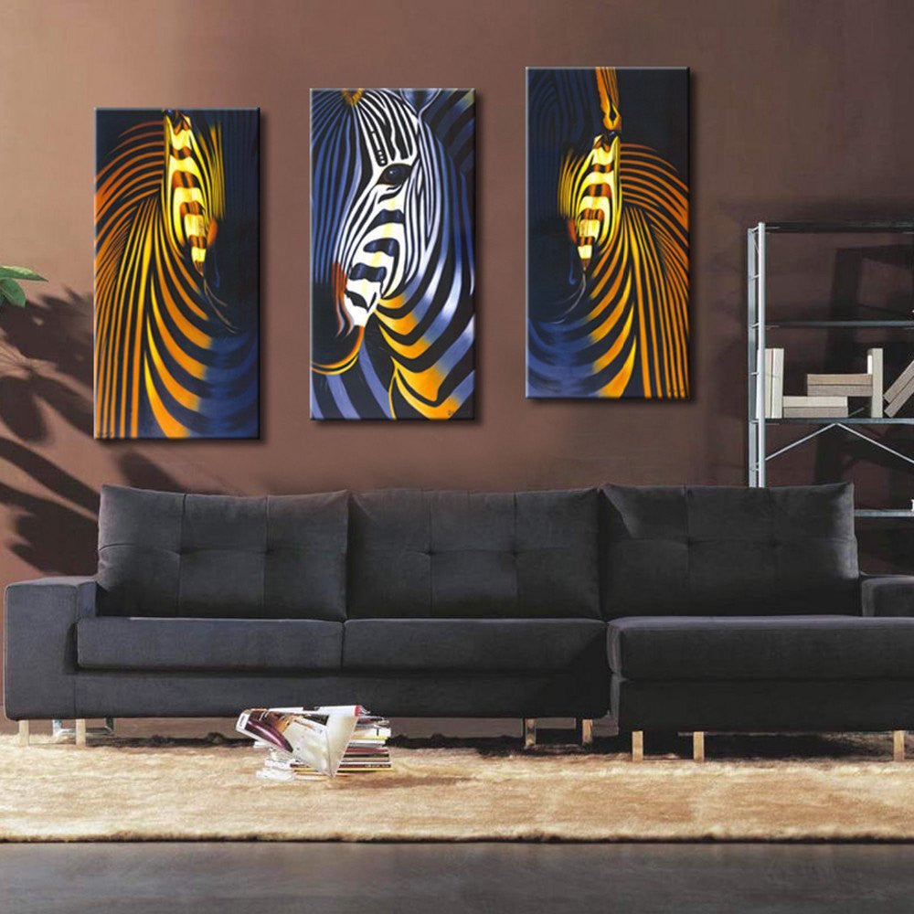 3 Panel Zebra Animal Close Up Modern Framed Wall Canvas Painting | Octo Treasures