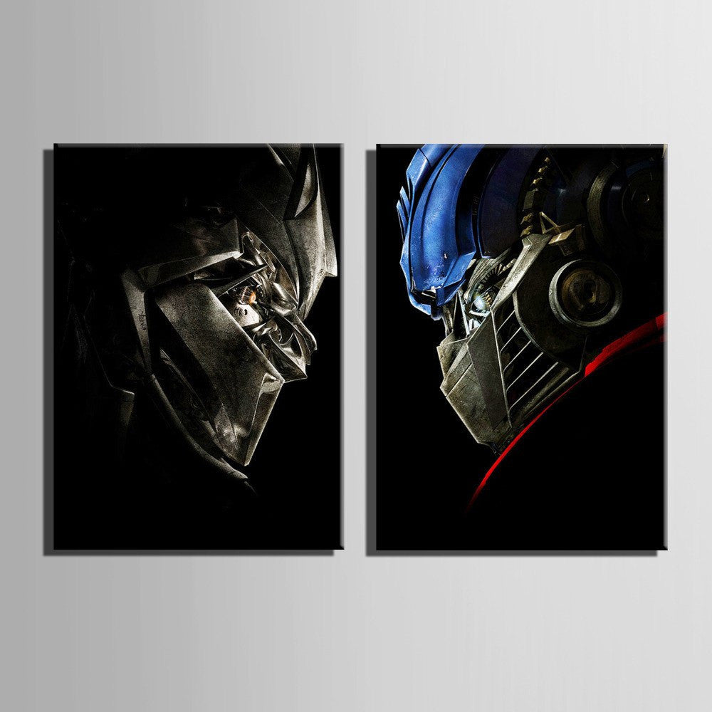 2 Panel Transformers Optimus Prime Vs Megatron Framed Wall Canvas Art | Octo Treasures