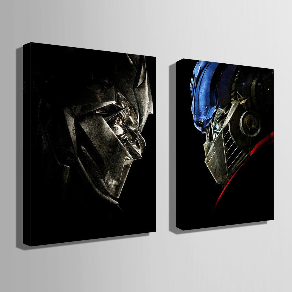 2 Panel Transformers Optimus Prime Vs Megatron Framed Wall Canvas Art | Octo Treasures