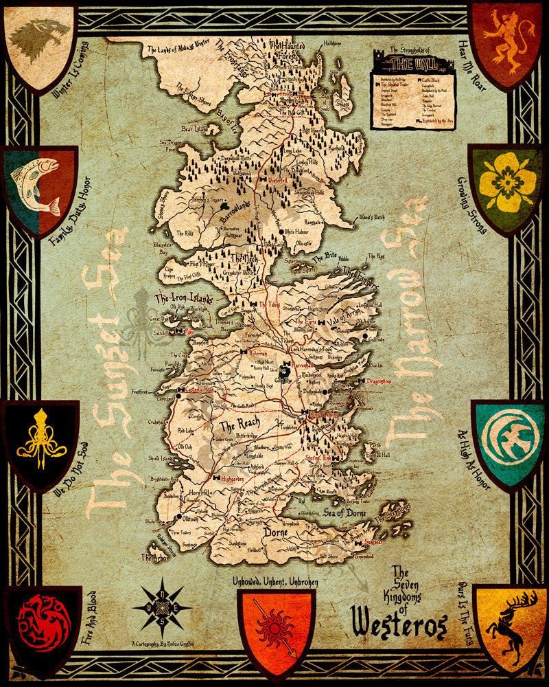 Westeros Map Game of Thrones Poster High quality picture Print Home Decoration Cloth Silk wall Art | Octo Treasures