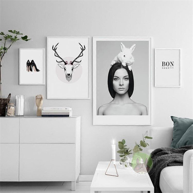 Nordic Minimalist Character Elk Scenery Unframed Canvas Wall Art | Octo Treasures