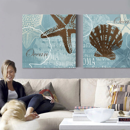 sea Canvas art blue Starfish seashell silhouette cuadros modernos  canvas pictures for bedroom wall pictures abstract painting | Octo Treasures