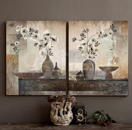 Retro Still life Flower pots dark gray canvas wall art posters and prints home decoration painting the living room office | Octo Treasures