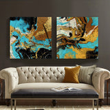 oil painting Watercolor painting modern abstract blue ink flowing color yellow living room office bedroom wall art 2 piece | Octo Treasures