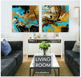 oil painting Watercolor painting modern abstract blue ink flowing color yellow living room office bedroom wall art 2 piece | Octo Treasures