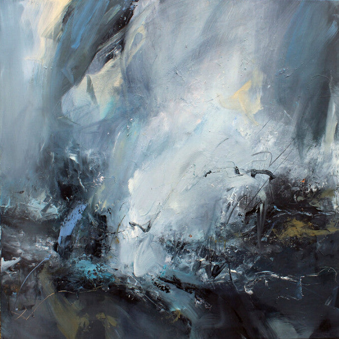 Hand-painted modern abstract oil painting black and white gray tsunami Falls Scenic office bedroom living room wall art canvas | Octo Treasures