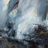 Hand-painted modern abstract oil painting black and white gray tsunami Falls Scenic office bedroom living room wall art canvas | Octo Treasures