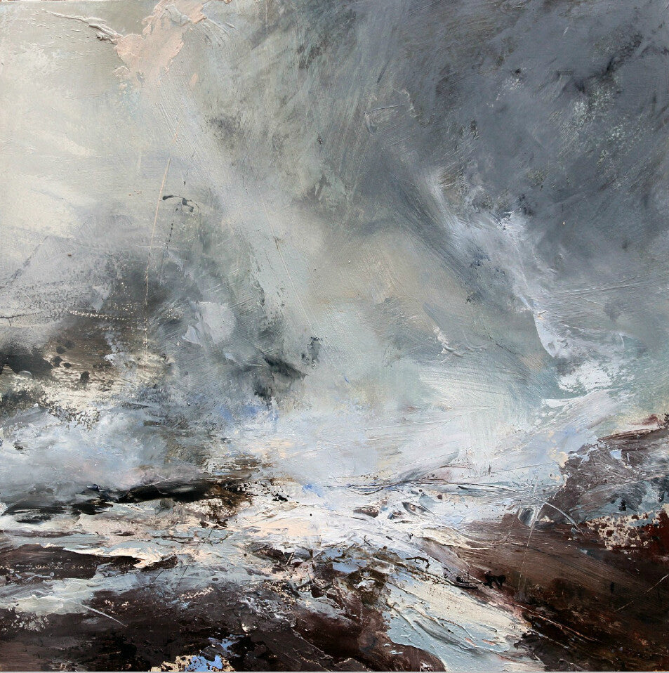 Hand-painted modern abstract oil painting black and white gray tsunami Falls Scenic office bedroom living room wall art canvas | Octo Treasures