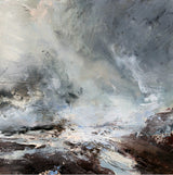 Hand-painted modern abstract oil painting black and white gray tsunami Falls Scenic office bedroom living room wall art canvas | Octo Treasures